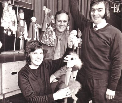 Brian Green with Trevor & Margaret Worrall - Backstage Walsall Puppet Theatre - 1973